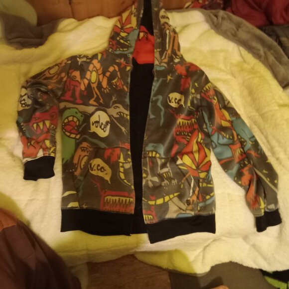 Vintage VOLCOM full zip AOP Monster Pinkman Large USED Fleece Lined Facemask - Picture 1 of 5